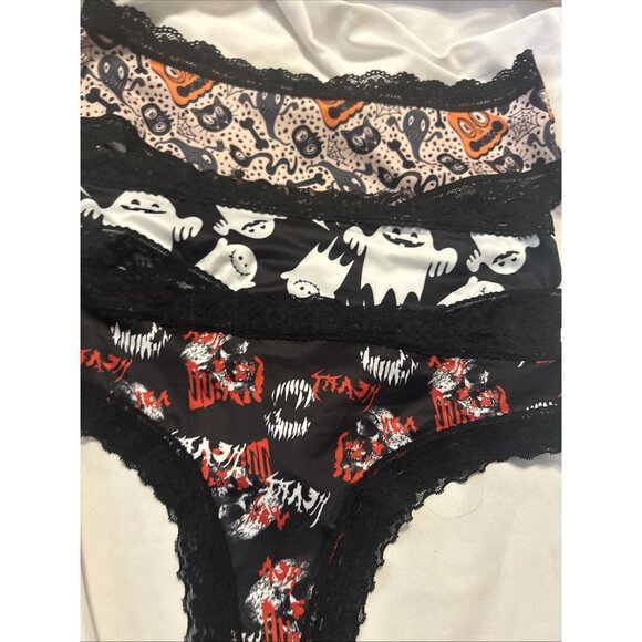 Morvia 3pk lace trim goth Skater Emo Goth panties M Blk Orange Ghost Cats Vamp - Picture 1 of 10